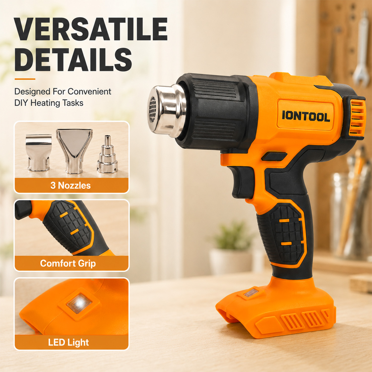 IONTOOL 250/500LPM 550 ℃   Kab - Cordless Heat Gun For Shrink Tubing incelemesi ve fiyatı